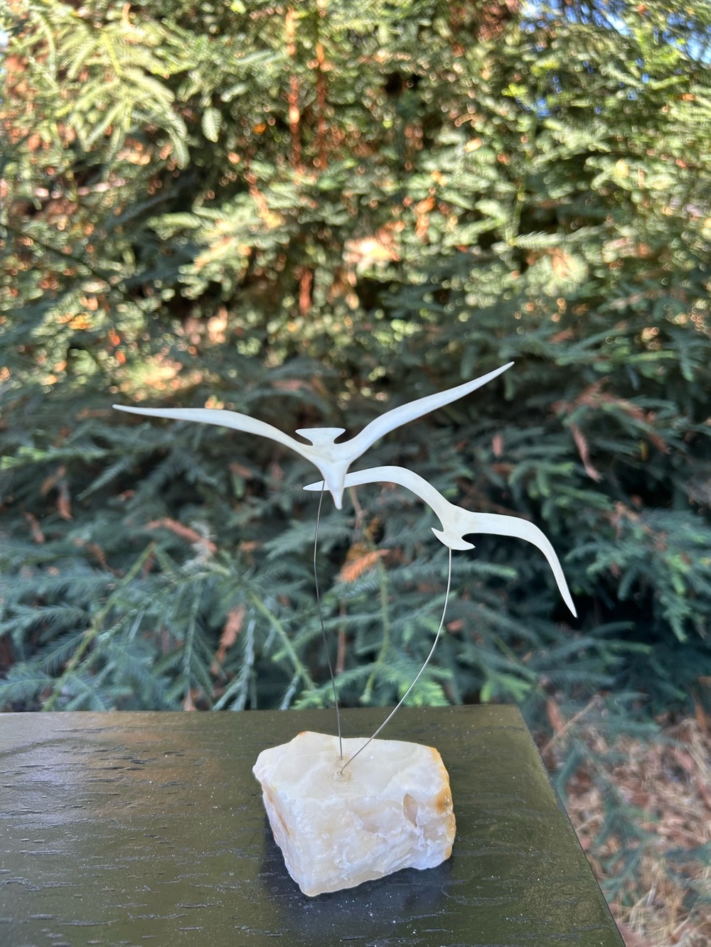Beautiful Vintage White Seagull Bird Sculpture on Stone Base